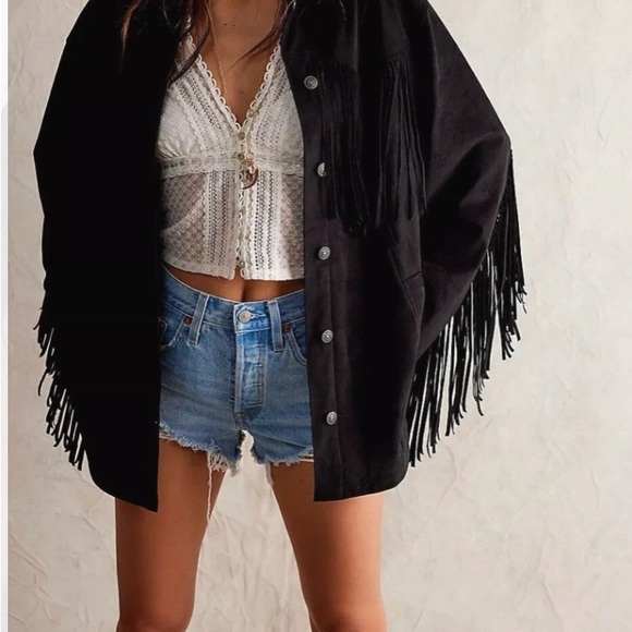 Vintage Arturo Arocho Size 16 Black Fringe Jacket Western Suede Leather - Picture 3 of 8